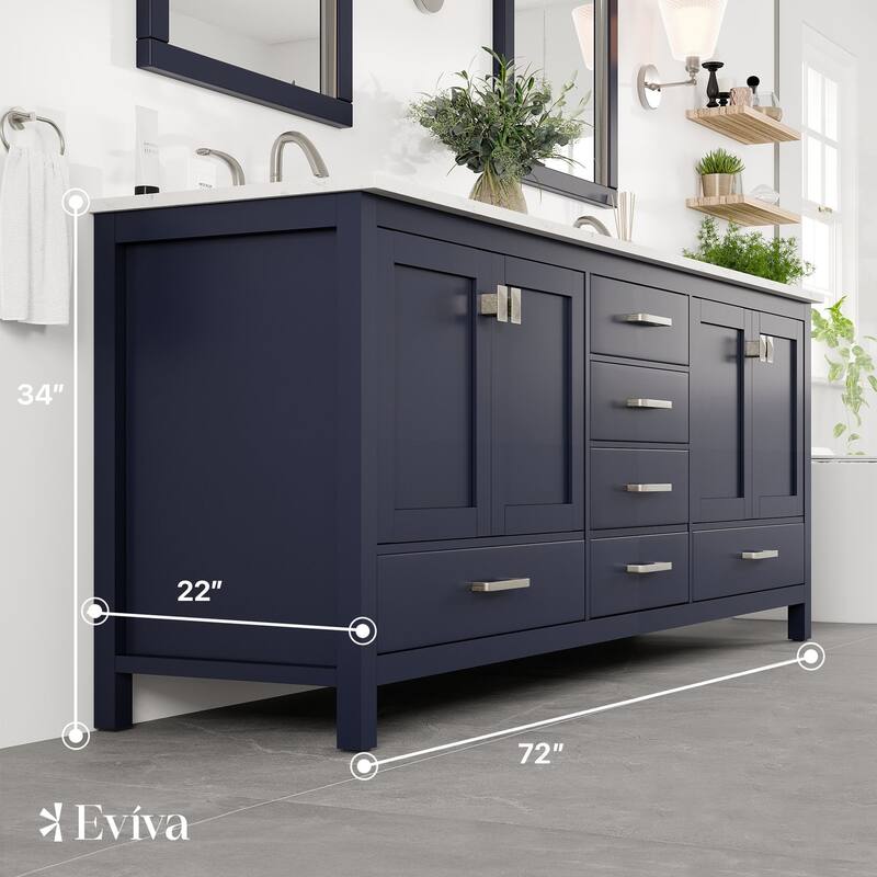 Aberdeen 72"W Blue DS Bath Vanity with Carrara Quartz Top & Undermount Sinks