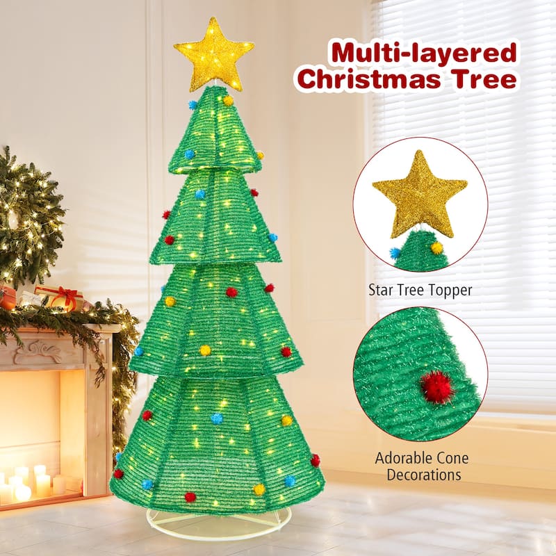 Gymax 6.2 FT Collapsible Christmas Tree w/ 200 Built-in LED Lights Top - Multi - See Details