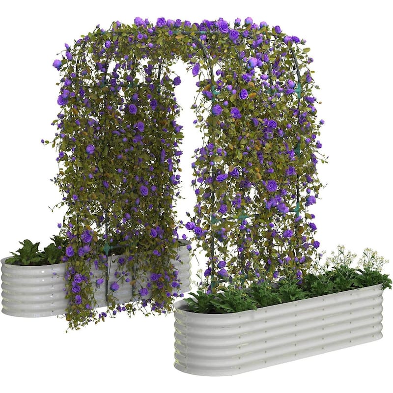Galvanized Vertical Garden Kit,​​ 95" Tall Arch Trellis + 2 Raised Planter Boxes - N/A - White