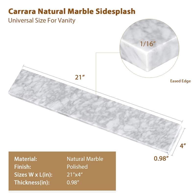 21 inch Natural Marble Side Splash in Carrara White