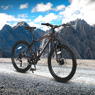 24 Inch Mountain Bike with 21 Speed Dual Disc Brakes, Steel Frame, Suspension Fork for Trail and Urban Riding