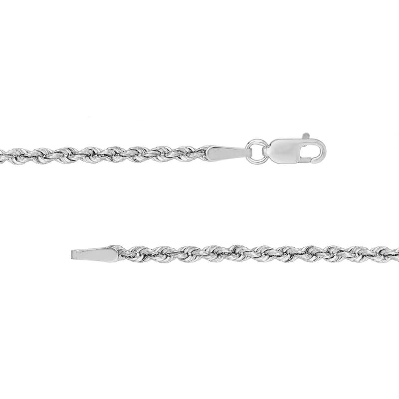 Curata 14k White Gold 2mm Hollow Rope Chain Necklace (Lobster)