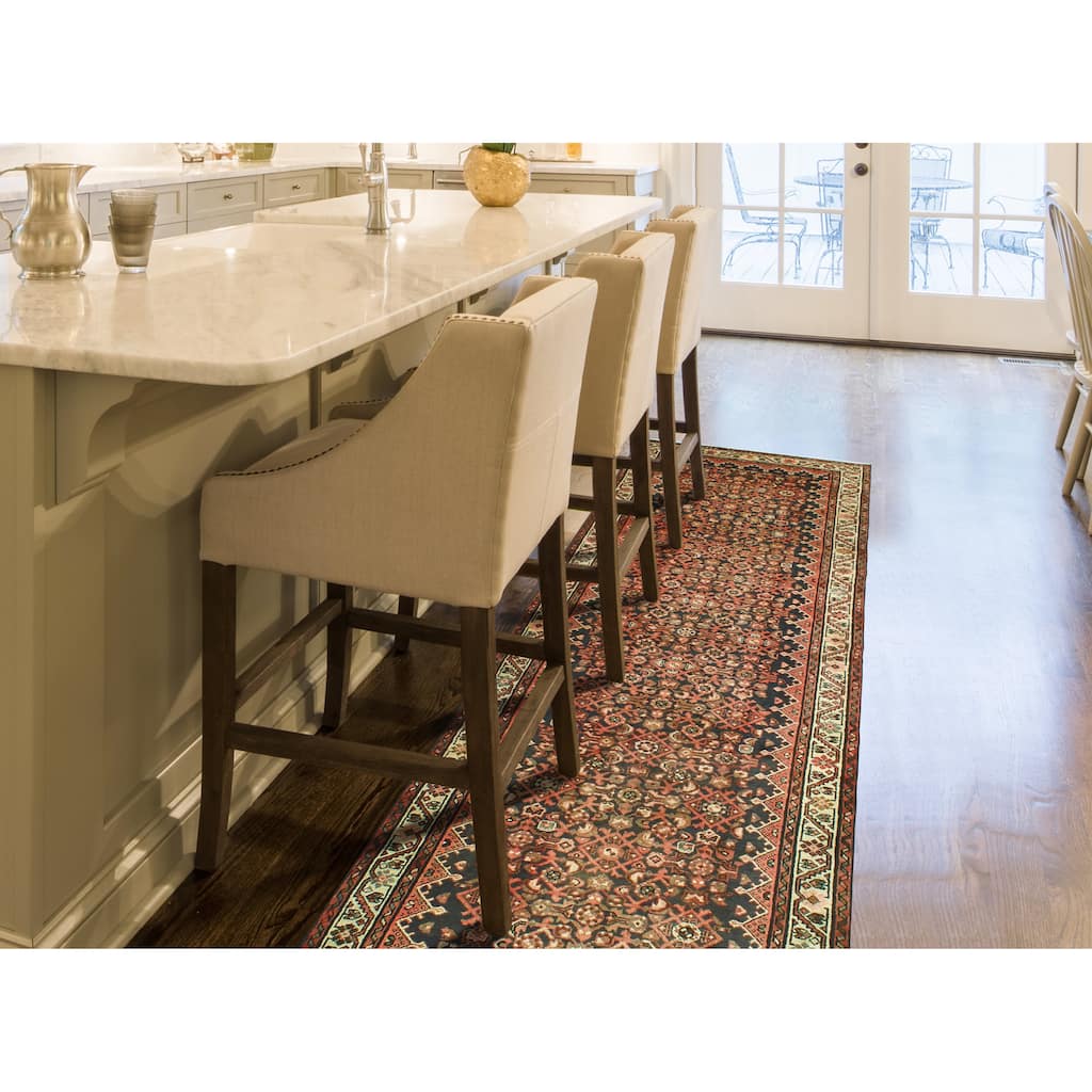 Fine Vintage Distressed Nassor Navy/Rust Runner - 3'6" x 10'9"