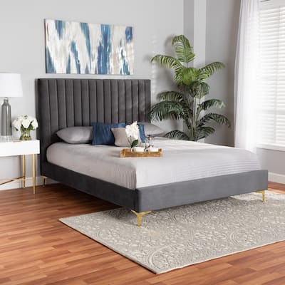 Serrano Contemporary Glam and Luxe Velvet Fabric Upholstered and Gold Metal Platform Bed