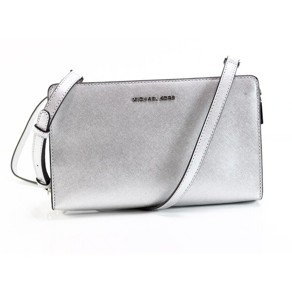 Michael Kors Silver Saffiano Leather Large Crossbody Clutch Michael Kors Silver Saffiano Leather Large Crossbody Clutch Purse