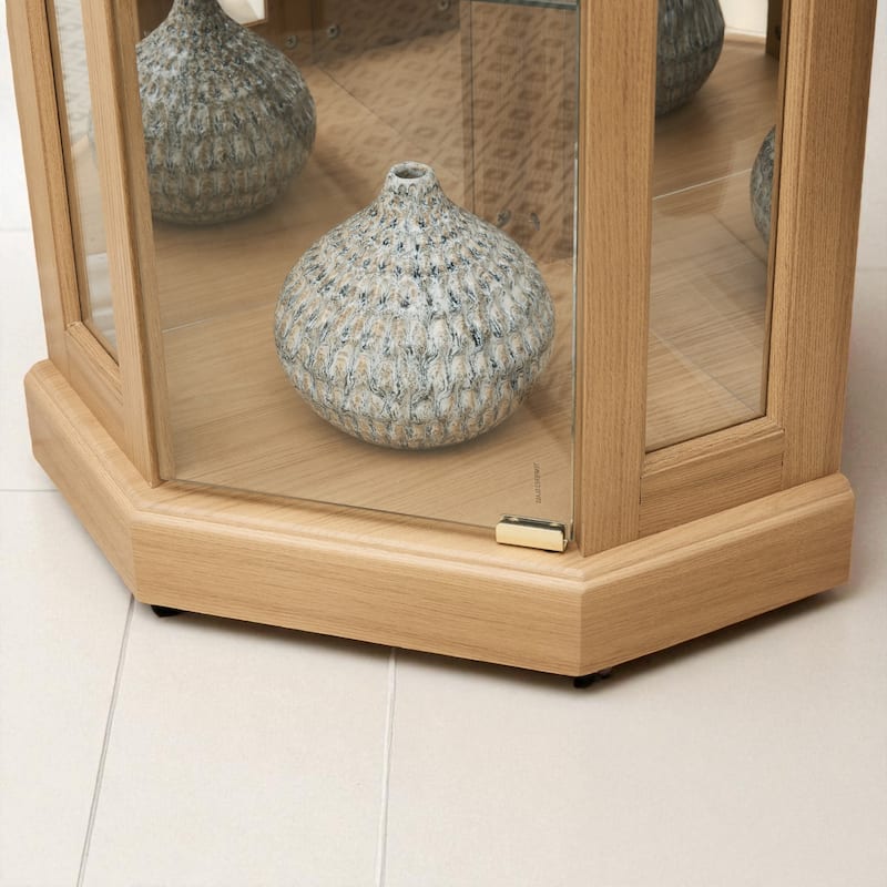 Corner Lighted Glass Curio Cabinet with Adjustable Shelves, Mirrored Back and Display Doors