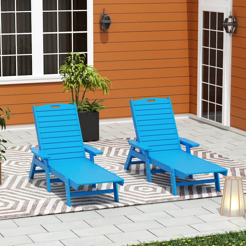 Laguna Hdpe All Weather Outdoor Patio Pool Reclining Chaise Lounge (Set Of 2) - Pacific Blue