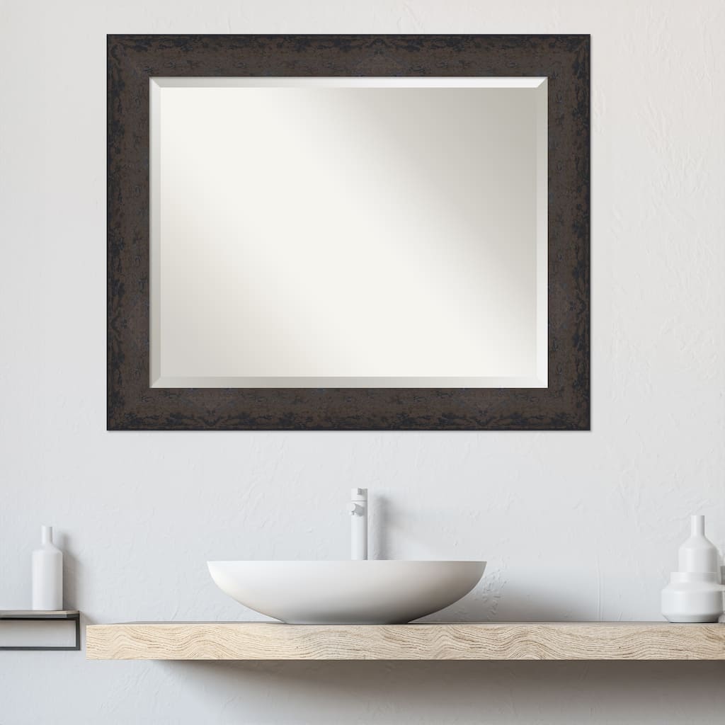 Dappled Beveled Wood Framed Bathroom Vanity Wall Mirror