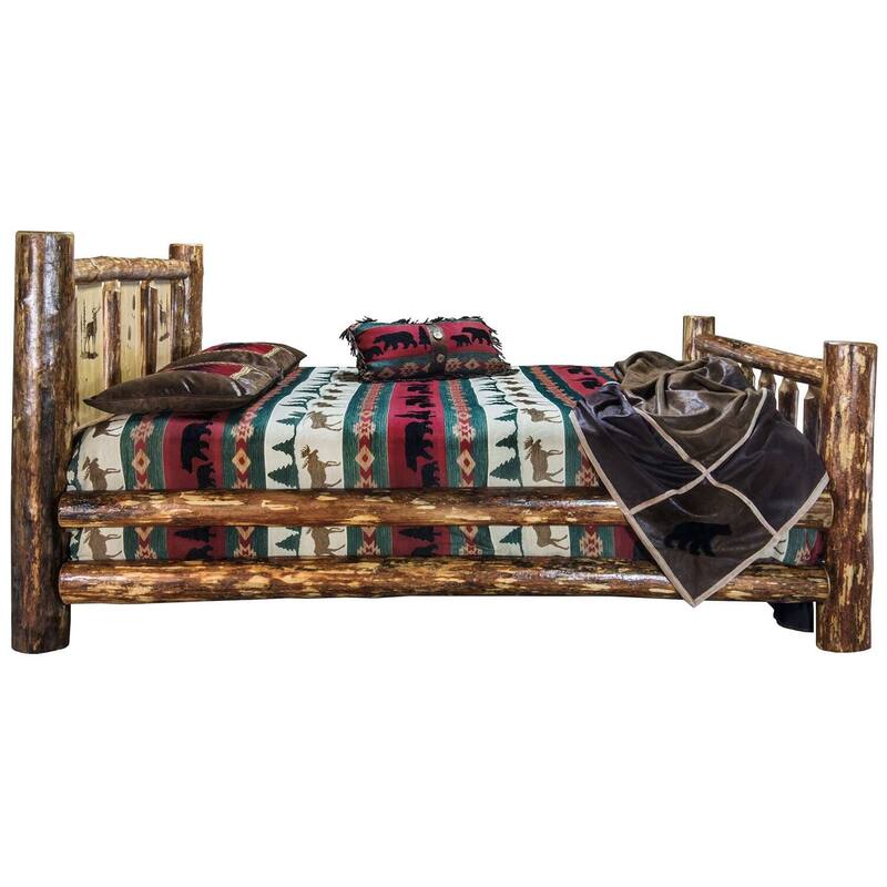Rustic Twin Bed - Elk Laser Engraved Log Bed - Glacier Country Style - Heirloom Quality Furniture