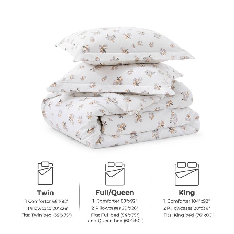 Floral Printed Comforter Set with Pillowcases, Bedding Set for All Season
