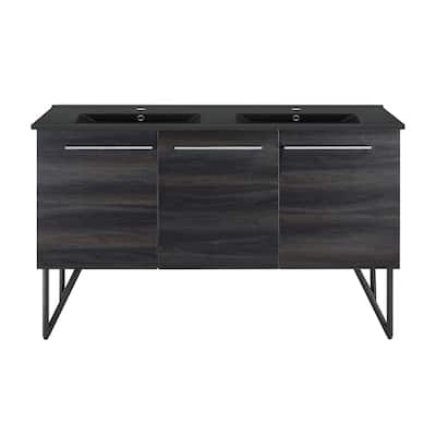 Annecy 60 In. Black Walnut, Double Basin Bathroom Vanity With Black ArtificialStone Sink Top