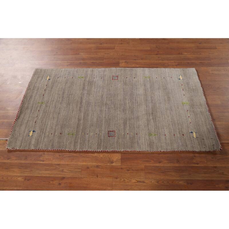 Gabbeh Indian Accent Rug Handmade Beige Tribal Wool Carpet - 2'7"x 4'9"