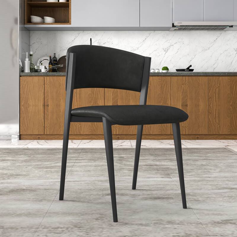 Modern Leather Dining Chair - Upholstered Accent Chair with Metal Legs, Curved Open Back & No Assembly - For Kitchen or Office
