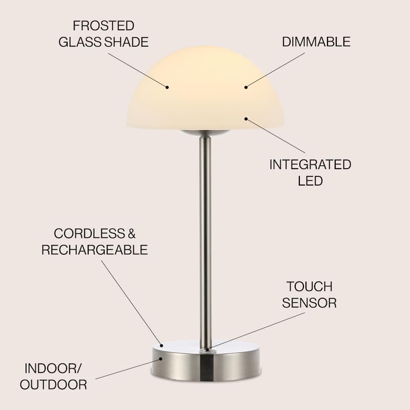 Carson 12.5" Modern Minimalist Iron Wireless Rechargeable Integrated LED Table Lamp, Nickel/White by JONATHAN Y