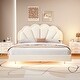 preview thumbnail 1 of 16, Queen Platform Bed with Smart LED Lights for Ambiance Beige