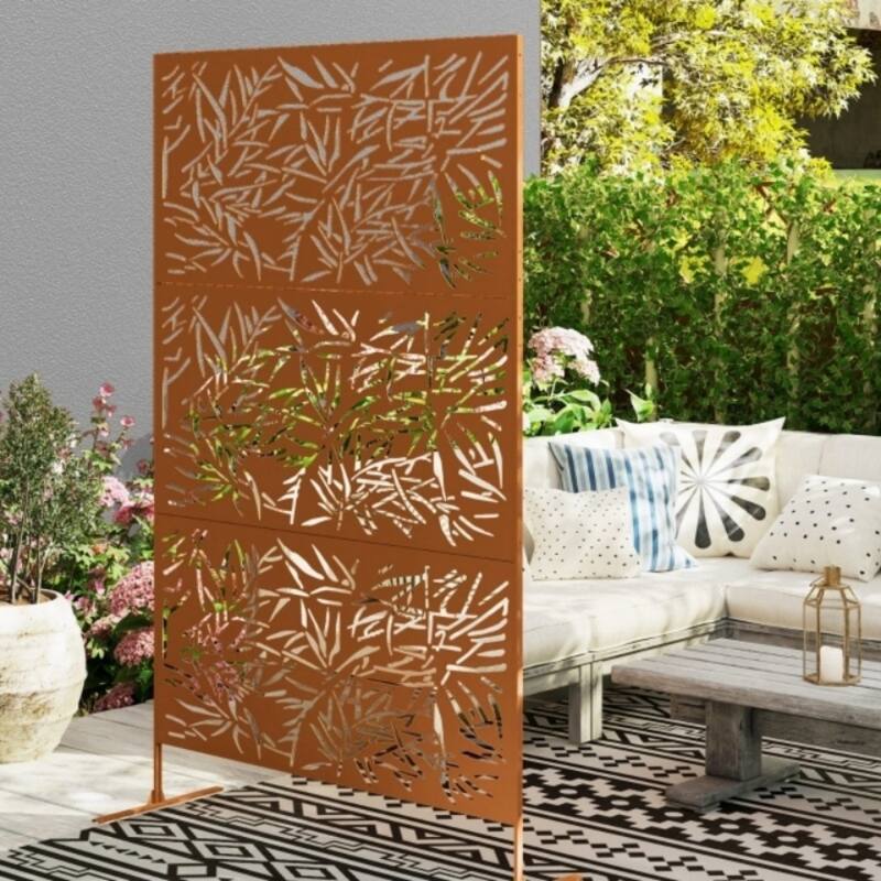 Steel Outdoor Garden Privacy Screen with Trellis and 3 Panels - 48" L x 17.7" W x 78" H