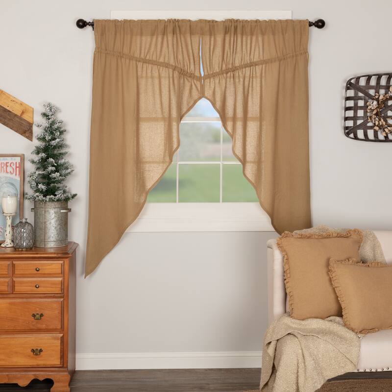 Farmhouse Curtains VHC Cotton Burlap Short Prairie Panel Pair Rod Pocket Cotton Solid Color - Prairie Panel 63x36