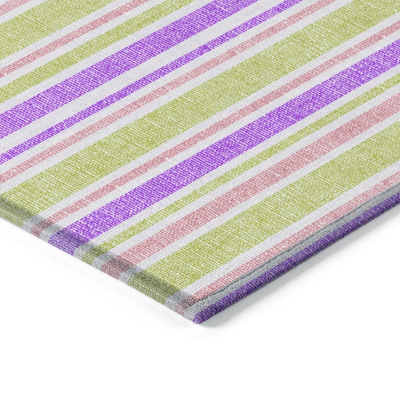 Machine Washable Indoor/ Outdoor Thin Cabana Stripe Chantille Rug