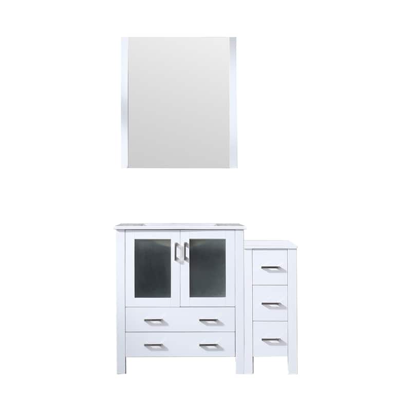 Lexora Volez 42 Inch Bathroom Vanity Cabinet in White with Top and Mirror