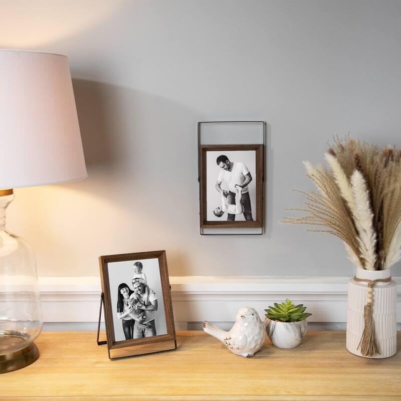 Wooden Photo Frames with Display Stand for 5" x 7" Photo - Dark Brown - Set of 2