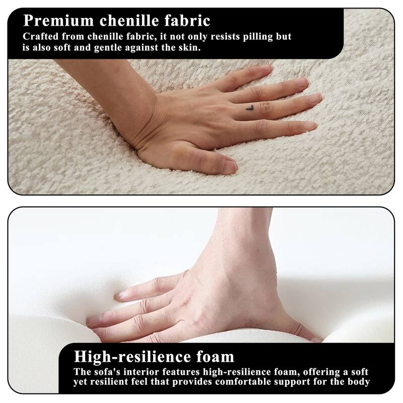 87.4 Inch Cloud Style 3 Seater Sofa, Button Tufted Chenille Upholstered Couch with Square Arms, No Assembly