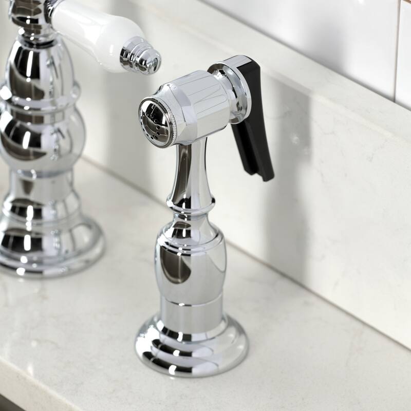 Kingston Brass Bel-Air Two-Handle 4-Hole Deck Mount Bridge Kitchen Faucet with Brass Side Sprayer