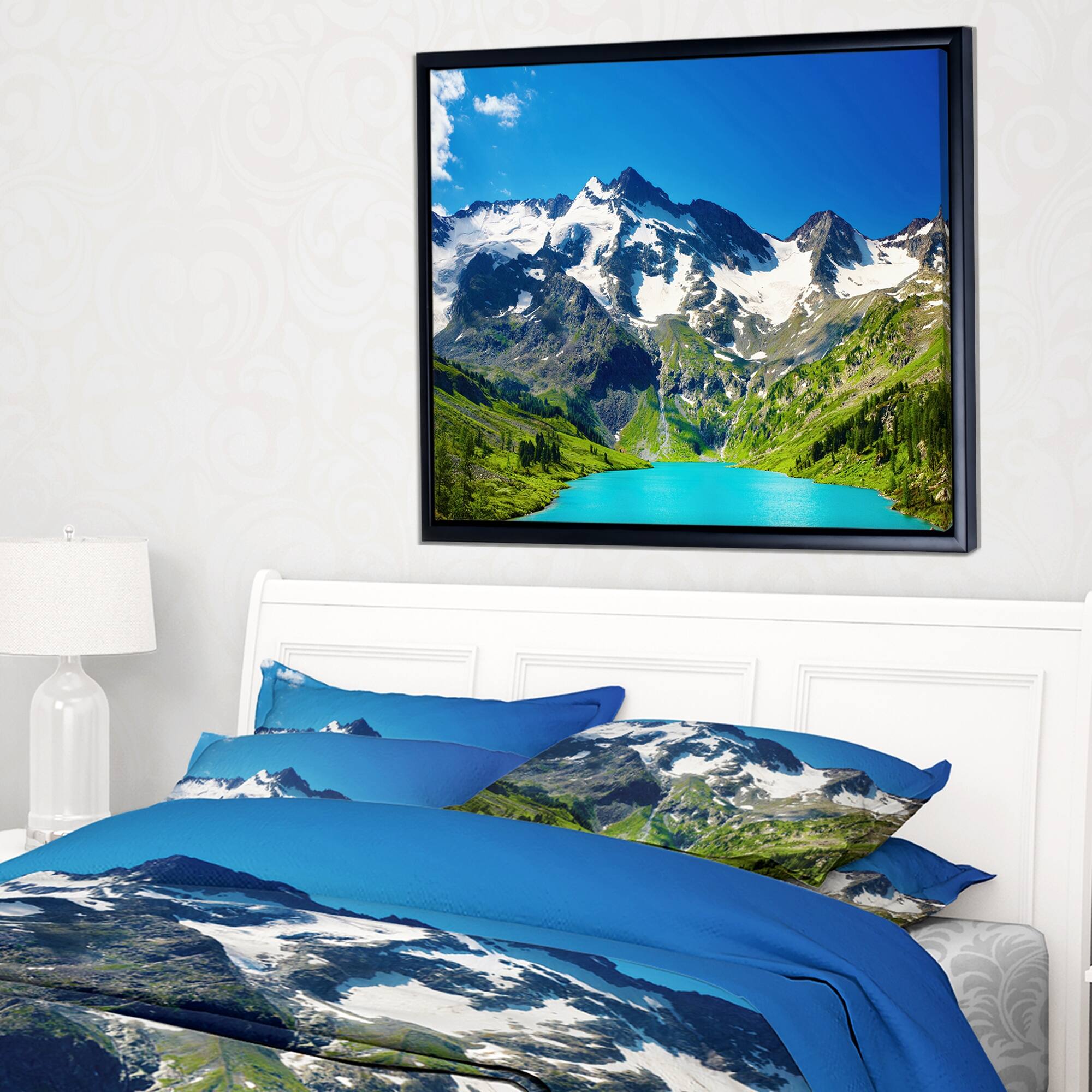 Designart "Green Mountain Lake" Photography Framed Canvas Art Print