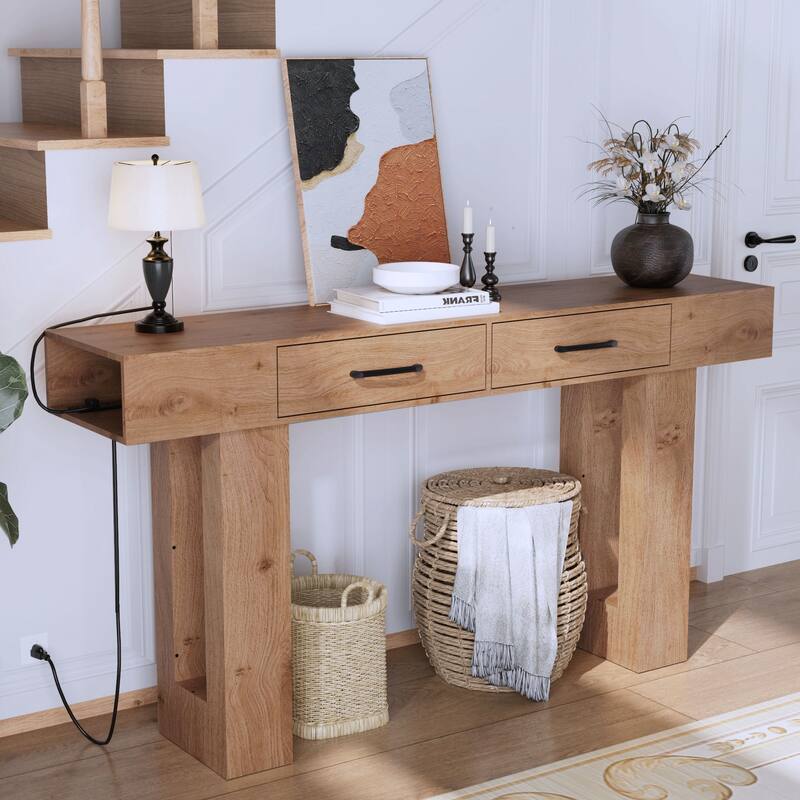 63-Inch Long Console Table, Wooden Rectangular Sofa Table Behind The Couch, Farmhouse Entryway Table for Entrance