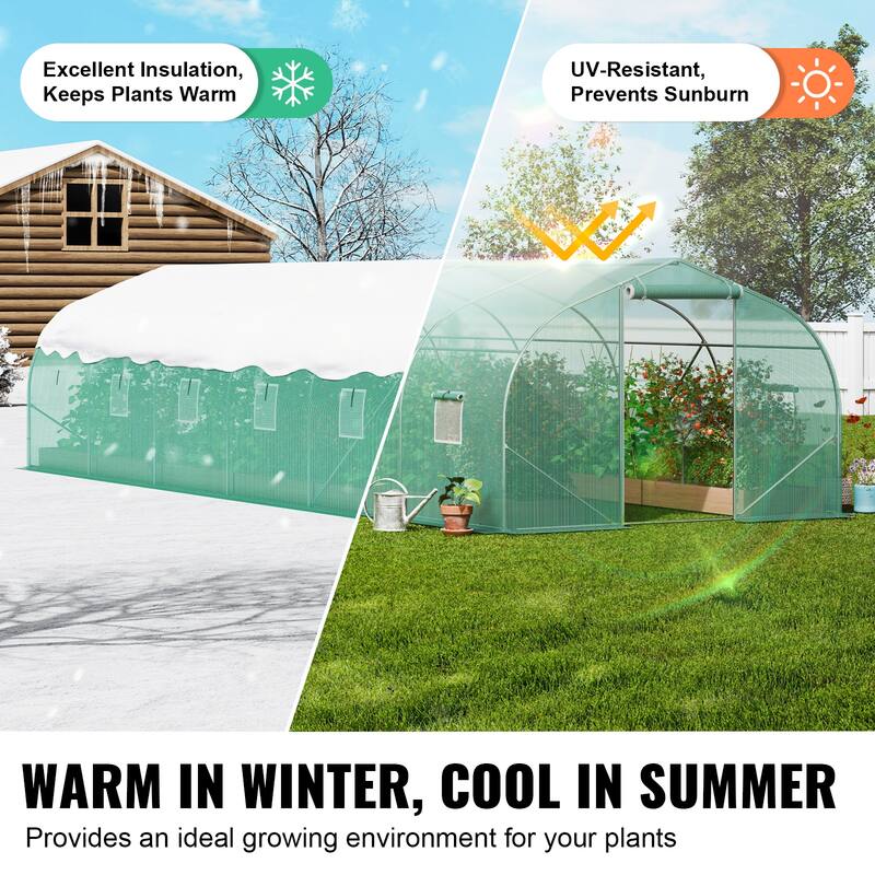 Walk-in Tunnel Greenhouse, Hoop House Greenhouse Tunnel, Plant Hot House with Galvanized Steel Frame, Green PE Cover