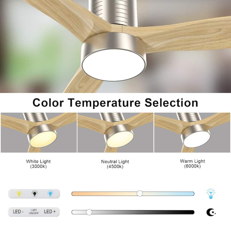 52 Inch Farmhouse Style Flush Mount Ceiling Fan with Light and Remote Control, Reversible DC Motor