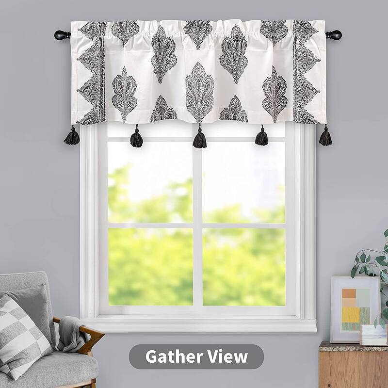 DriftAway Sadie Paisley Medallion Pattern Boho Velvet Window Curtain Valance with Handmade Tassels