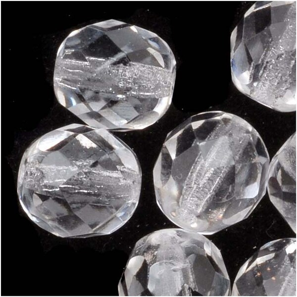 Czech Fire Polished Glass Beads 8mm Round 'Crystal Clear' (25)