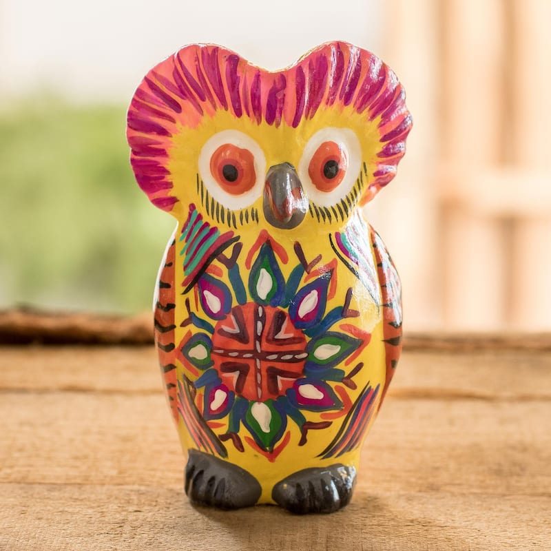 Novica Handmade Sunrise Owl Ceramic Sculpture