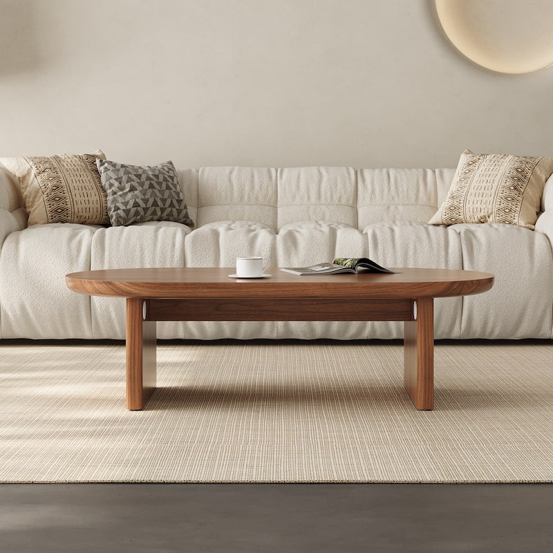 Mid - Century Modern Oval Coffee Table, 47.3” Walnut Wood Living Room Center Table, Stylish & Sturdy Accent Table