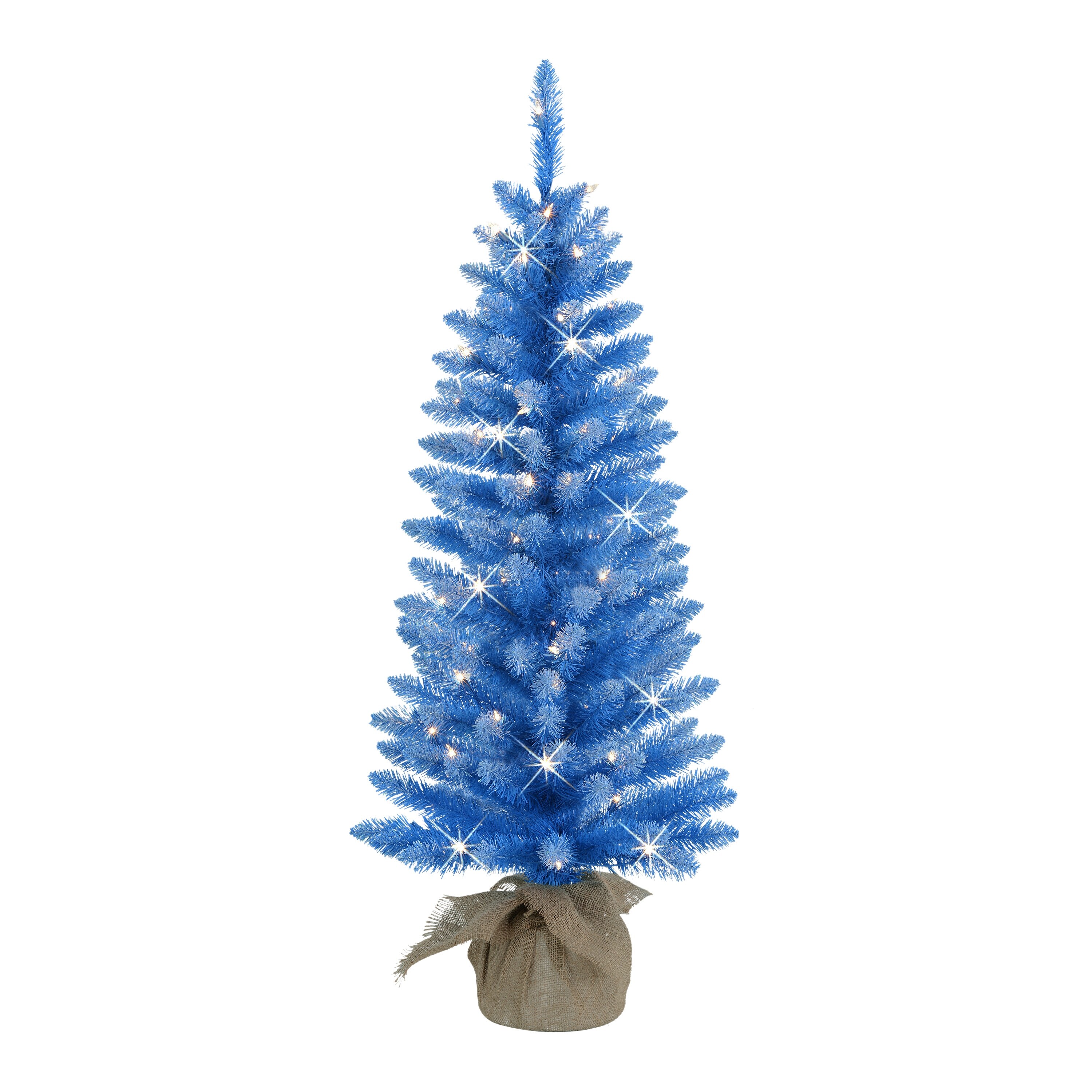 Puleo International 4 ft. Pre-Lit Blue Artificial Tree in Burlap Sac