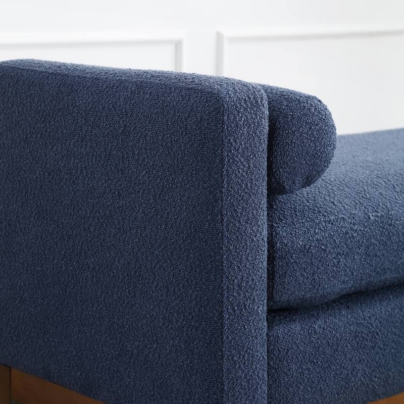 Upholstered Bench Wood Legs and Bolster Pillows