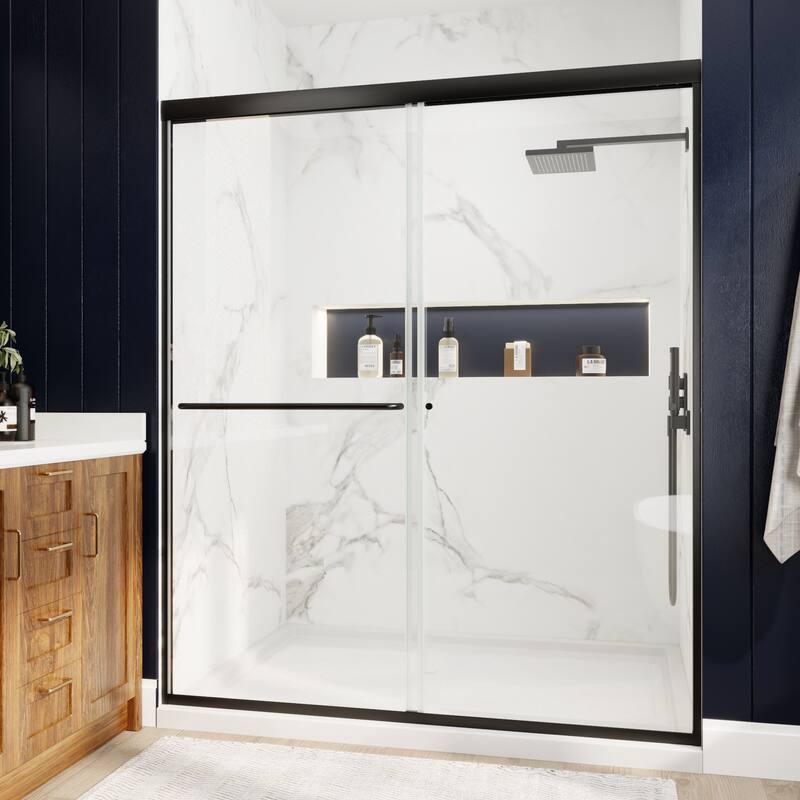Modland 56-60"x70'' Adjustable Double Sliding Shower Door, 1/4" ANSI Glass with Nano Coating, Framed Bypass Enclosure