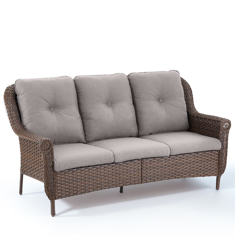 3-Seat Outdoor Patio Sofa Couch Brown - Grey