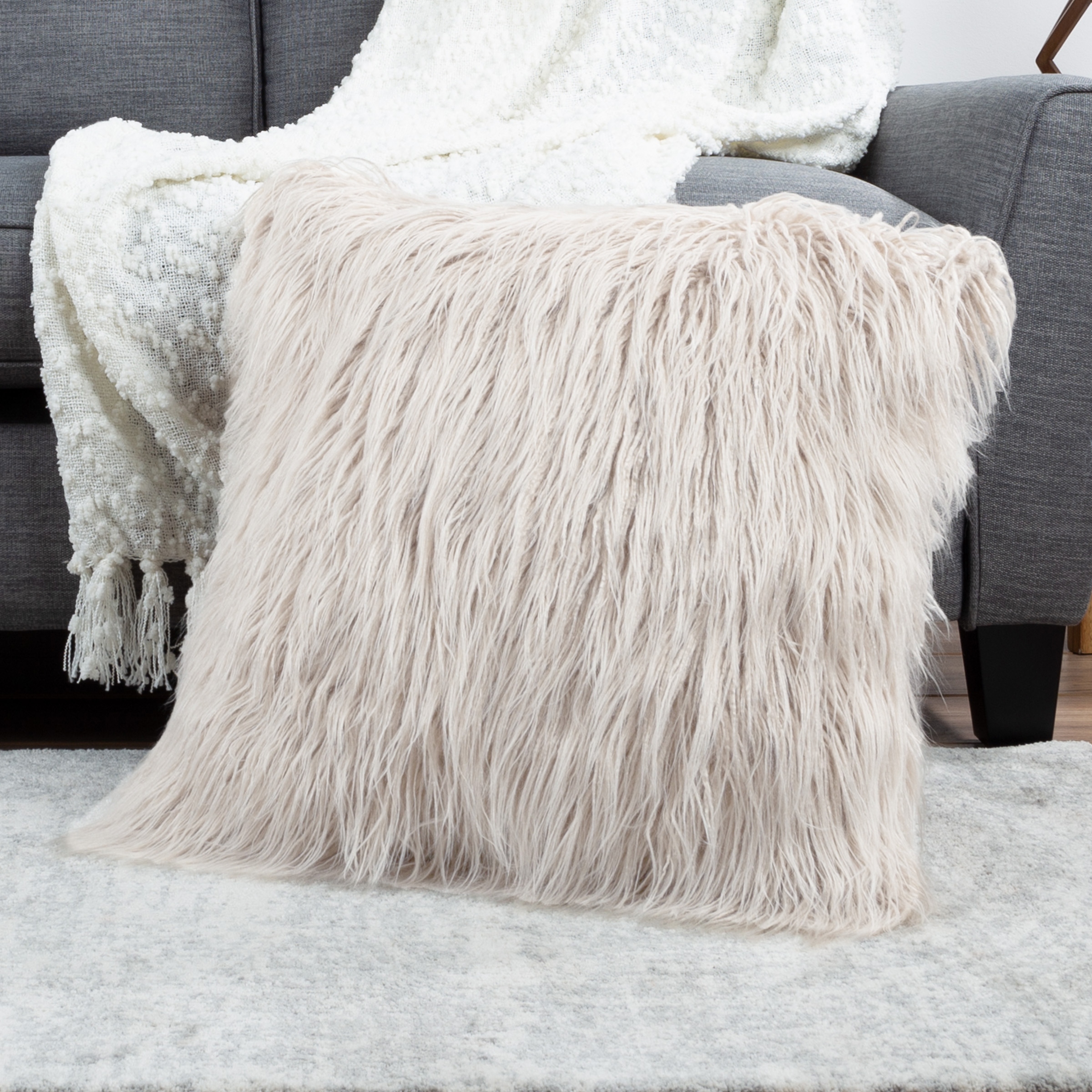 White faux online fur throw pillows