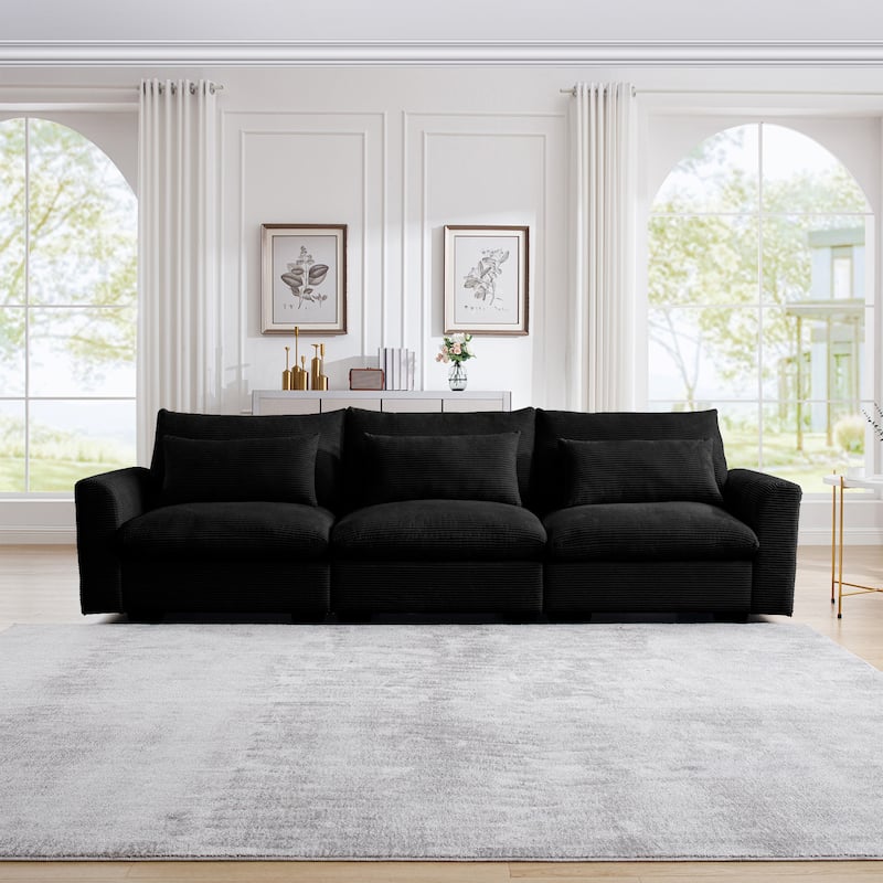 GDFStudio- Mark Corduroy Three-Seater Sofa - Black