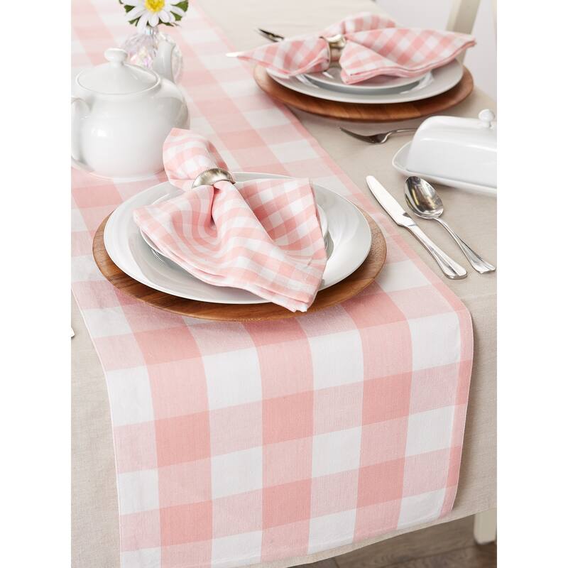 DII Pink & White Reversible Gingham Buffalo Check Table Runner