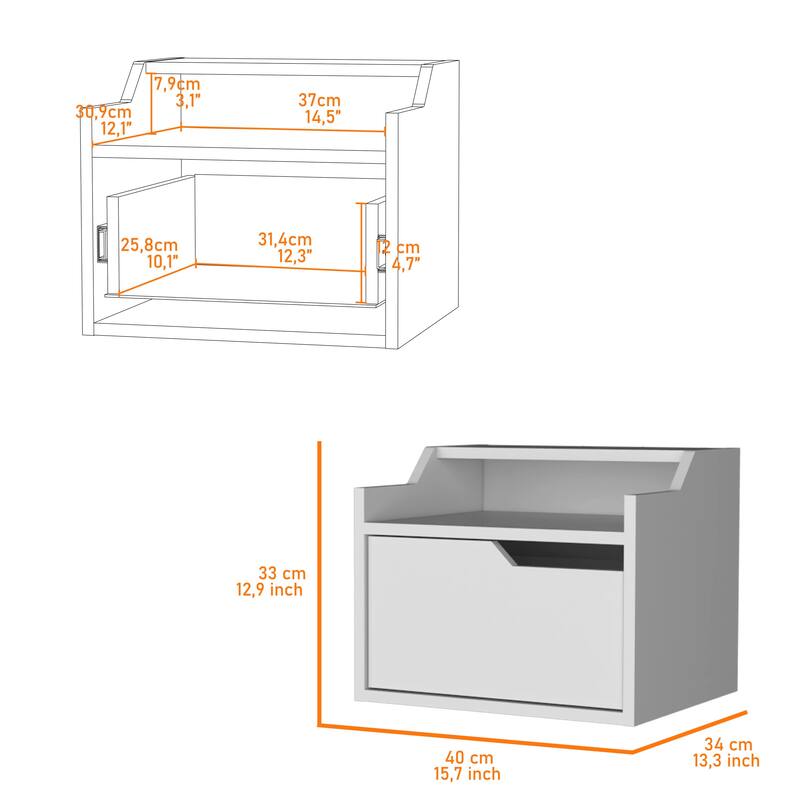 Wooden Double Shelf Hanging Bedroom Nightstand