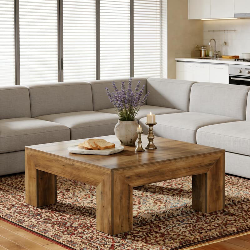 Square Coffee Table with Storage, Wood Dining Table Cocktail Table, Large Center Table for Living Room - Brown