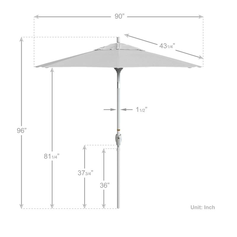 California Umbrella 7.5' Round Crank Lift Push Button Tilt White Aluminum Patio Umbrella Sunbrella