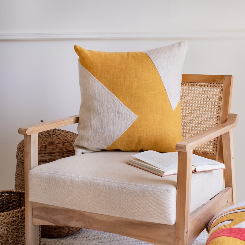 HomeRoots 20" X 20" Yellow And Ivory 100% Cotton Abstract Zippered Pillow
