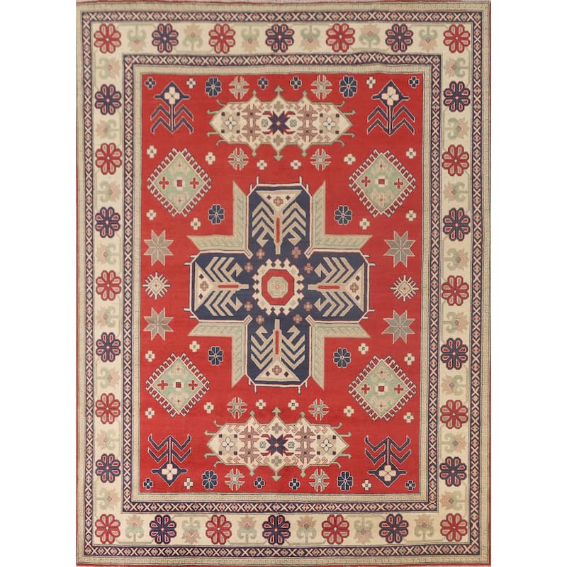 Geometric Kazak Rug Hand-Knotted Wool Carpet - 8'2"x 9'9"