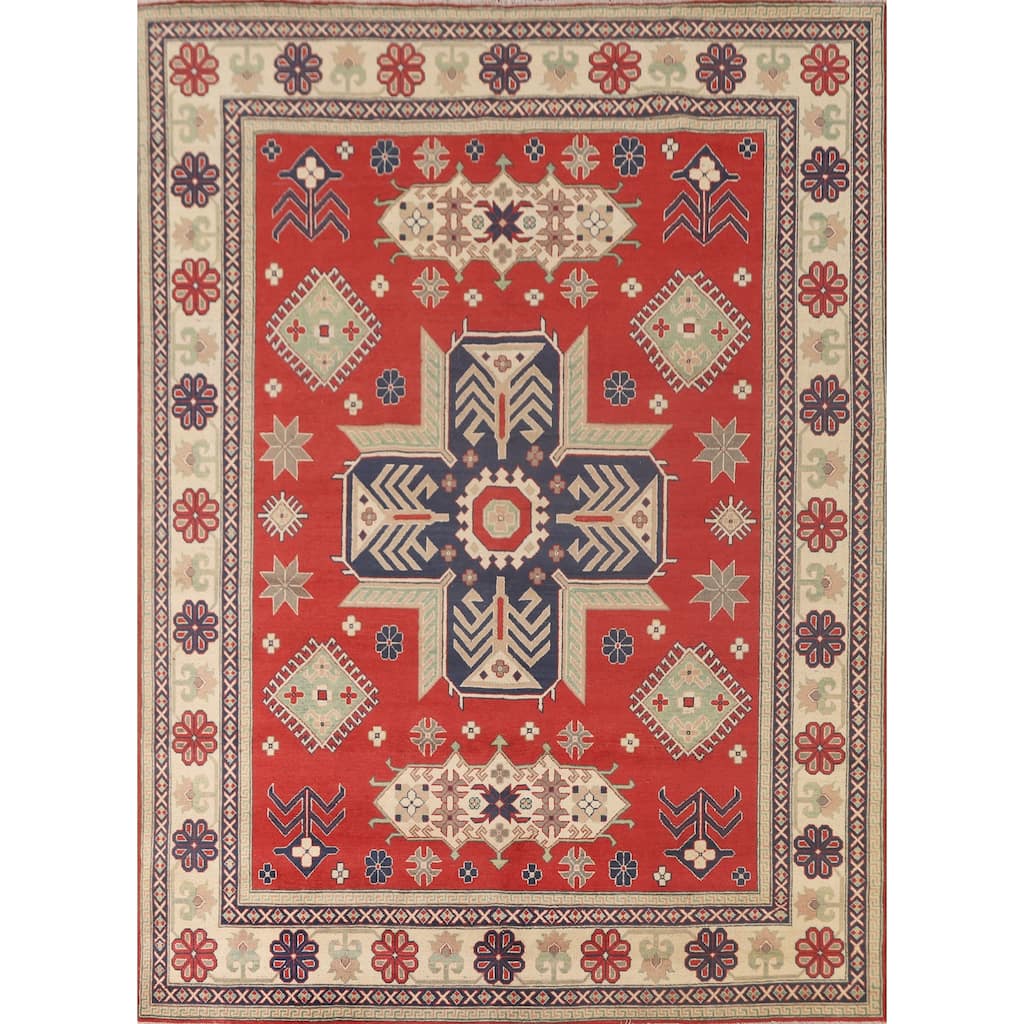 Geometric Kazak Rug Hand-Knotted Wool Carpet - 8'2"x 9'9"