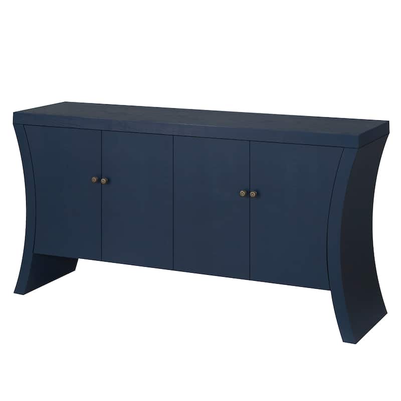 GDFStudio - Industrial 4-Door Credenza with Wooden Arc Legs & Bronze Clasps, Solid Wood Storage Cabinet