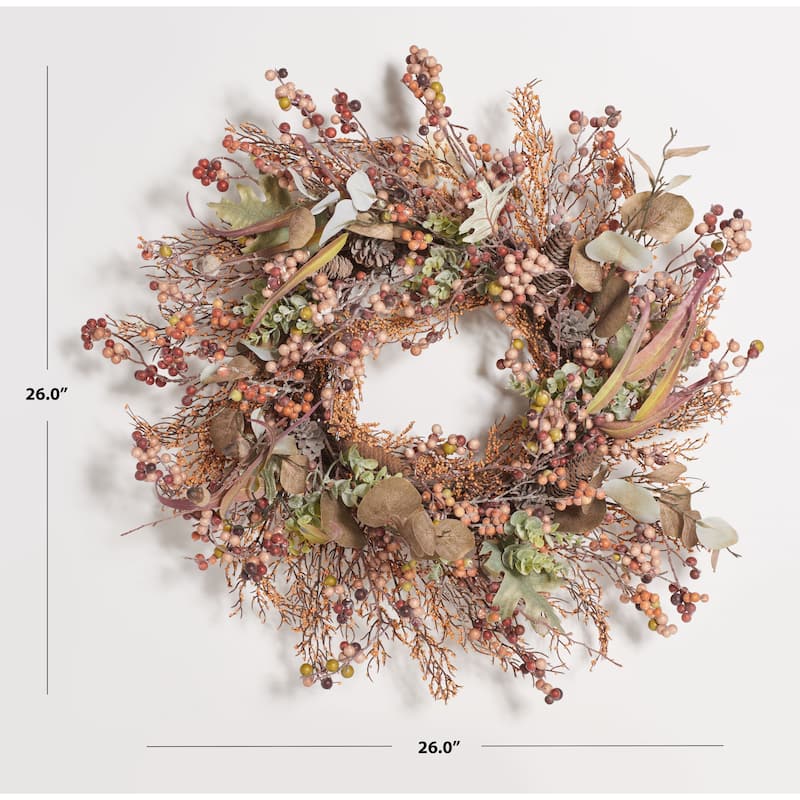 SAFAVIEH Genioara Faux 26 Inch Berry & Acorn Wreath - 26" W x 26" D x 8" H - 26Wx26Dx8H
