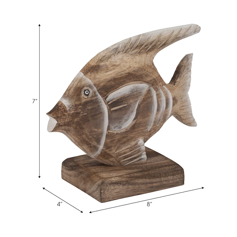 Sagebrook Home Natural Albasia Wood 8" Angel Fish Figurine- Unique Handcrafted Ocean-Inspired Showpiece - 8" x 4" x 7"